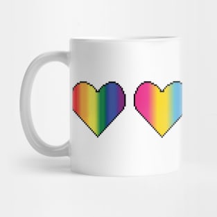 Four Pixel Heart Designs in LGBTQ pride flag colors Mug